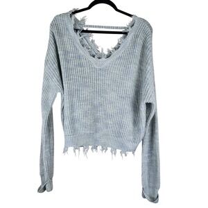 Cloudchaser Distressed Sweater Women's XL Blue Green V Neck Oversized Boho